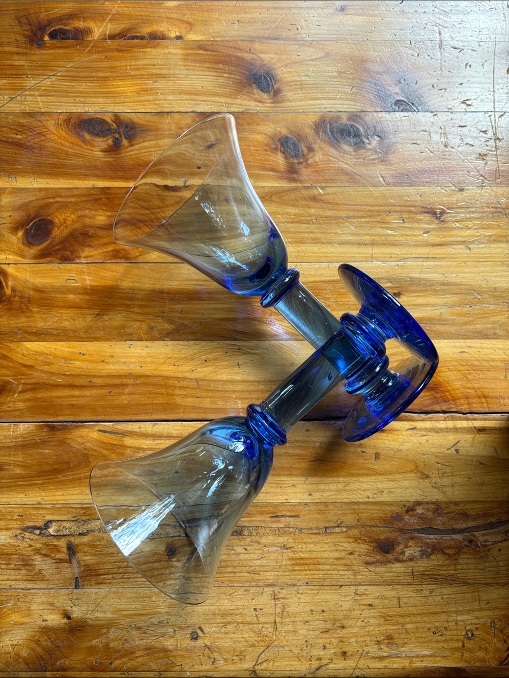 Cobalt Blue Handblown Drinking Glasses Wine Goblets - Set of 2 - Picture 7 of 8